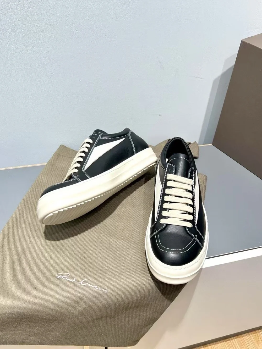 Rick Owens Black Leather Platform Sneakers